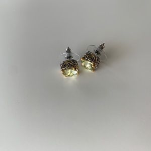 EUC - light green stone and mixed metal stud earrings